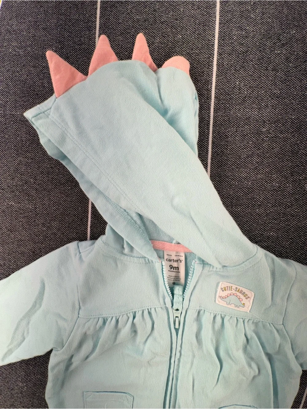 Kids—Carter's Light Blue Hoodie with Pink Hood Spikes